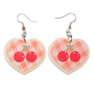 3/$25 Kawaii Pastel‎ Cherry Sparkly Orange Resin Heart Earrings Hypoallergenic